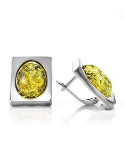 Стильные серьги Фиджи крупные из серебра с натуральным янтарём зелёного цвета - Амберхолл фото 5