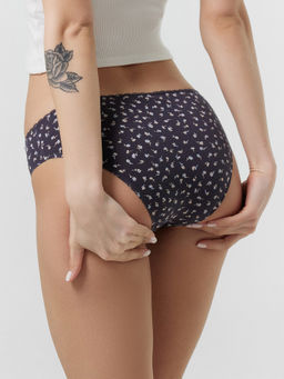 Цена за 2 штуки! ТРУСЫ ЖЕНСКИЕ цветочки на антраците 412404