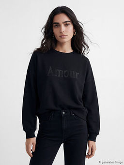 Bisiklet Yaka Ta?l? Oversize Kad?n Sweatshirt