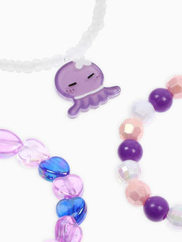 Цена за 2 шт. Браслет детский «Выбражулька», 3 шт. набор, осьминог, бусины, сиреневый