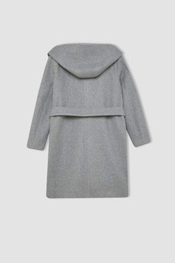 Пальто стандартного кроя с капюшоном и пуговицами, с длинными манжетами и поясом - Defacto фото 9