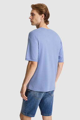 Erkek _ndigo Comfort Fit Bisiklet Yaka Ti__rt