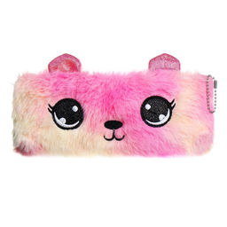 Пенал школьный меховой на молнии Calligrata «Мишка», пушистый, с ушками, МИКС