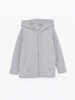 Kap??onlu Basic Uzun Kollu K?z ?ocuk Fermuarl? Sweatshirt