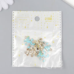 Цена за 5 шт. Декор для творчества металл, эмаль, стразы Мишка с цветочком, голубой, золото, 0.5?1.7?2 см