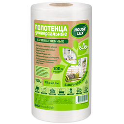 Полотенце хозяйственное House Lux ECO 100шт в рулоне д12см, h25см, размер 1 полотна 25х23см, универсальное, биоразлагаемое, вискоза 45г/м2, с тиснением соты (Россия)