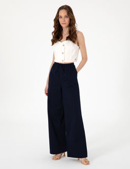 Lacivert Loose Fit Kanvas Pantolon