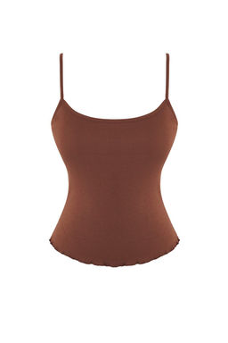 Teen Kahverengi 2li Fitted/Vucuda Oturan Dugme Detayl? Fitilli Esnek Orme Bluz TWOAW26BZ00109