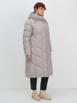 Пальто зимнее утепленное с капюшоном женское серого цвета 7628Sr - Mtforce фото 10
