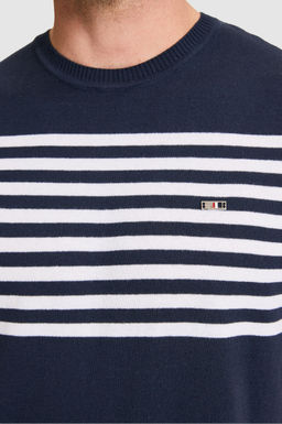 Erkek Slim Fit Bisiklet Yaka Lacivert Triko Ti__rt