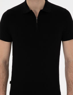 Siyah Slim Fit Fermuarl_ Polo Yaka Triko Kazak - Pierre cardin фото 6
