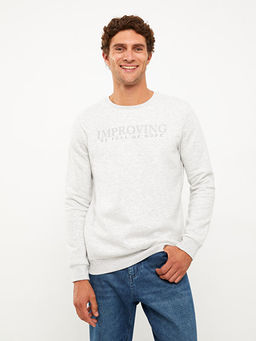 Bisiklet Yaka Bask?l? Erkek Kal?n Sweatshirt