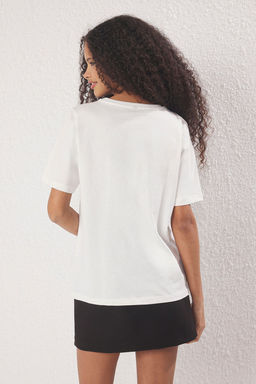 TRENDYOLMILLA Siyah %100 Pamuk Regular/Normal Kal?p Cicek Nak?sl? Orme T-Shirt TWOSS25TS00028 фото 4