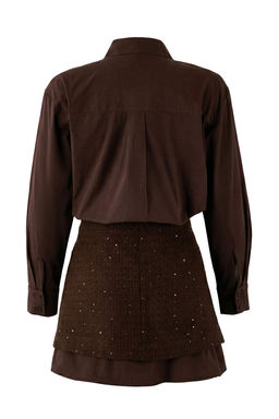 Kahverengi Duz K?sa / Mini Tuvit Etekli Dokuma Gomlek Elbise TWOAW26EL00367 - Trendyolmilla фото 7