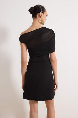 SiyahTul Detayl? Dokuma K?sa / Mini S?k/Gece Elbise TPRSS26EL00028