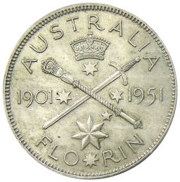 1 флорин (2 шиллинга) 1951 года Австралия  50 лет Федерации