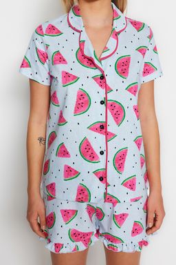 Trendyolmilla Pembe %100 Pamuklu Karpuz Desenli F?rf?rl? Sortlu Orme Pijama Tak?m? THMSS21PT0670 фото 4