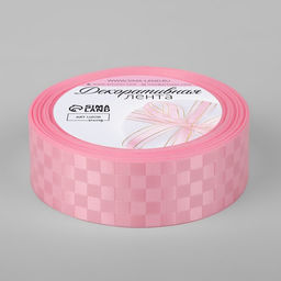 Цена за 2 шт. Лента декоративная Квадраты, 25 мм 9,1 0,5 м, цвет розовый - Арт узор фото 2