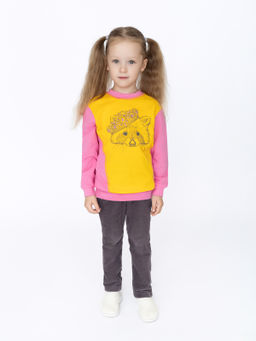 Джемпер детский розовыйжелтый принт енот