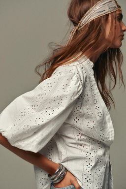 SHIRT WITH CUTWORK EMBROIDERY AND PUFF SLEEVES - Zara фото 4