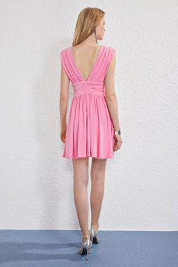 Pembe Belden Ac?lan Orme Mini Abiye Gece Mezuniyet Elbisesi TPRSS25EL00291 - Trendyolmilla фото 4