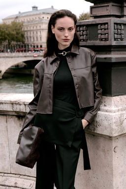 Koyu Kahverengi Crop Deri Gomlek TWOAW26GO00025 - Trendyolmilla фото 8