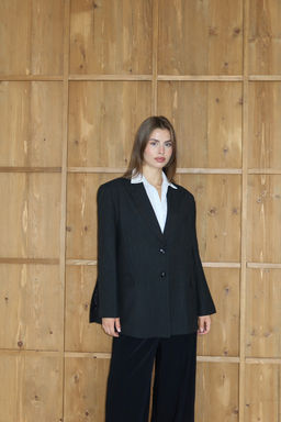 Siyah Beyaz Cizgili Oversize Dokuma Blazer Ceket TWOAW26BC00038