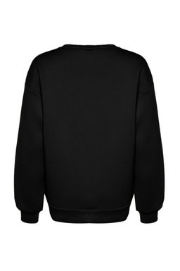 Siyah Oversize/Bol Kesim Bisiklet Yaka Kal?n/Ici polarl? Orme Sweatshirt TWOAW24SW00102