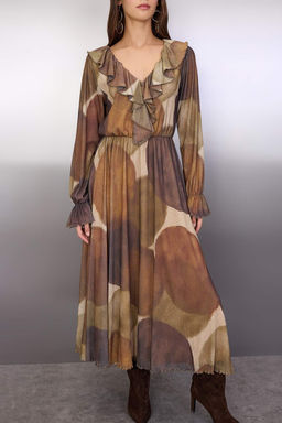 Cok Renkli Bask?l? Kopuk F?rf?r Detayl? Maxi Esnek Orme Elbise TWOAW26EL00249 - Trendyolmilla фото 3