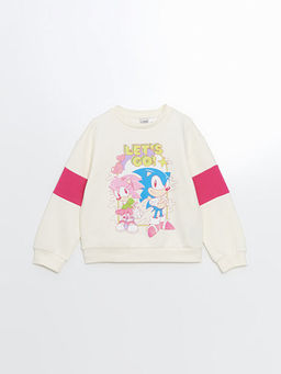 Bisiklet Yaka Sonic Bask?l? K?z ?ocuk Kal?n Sweatshirt