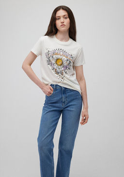 Bask?l? Beyaz Tisort - Mavi фото 2