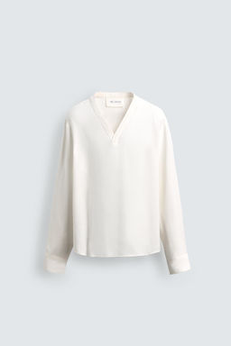 CAMISA FLUIDA CUELLO PICO / Blanco - Zara фото 7