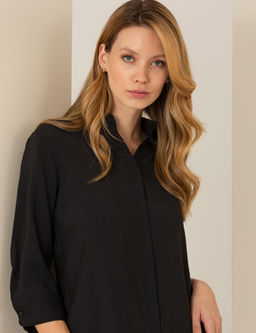 Siyah Slim Fit Dokuma Elbise