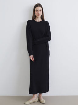 Bisiklet Yaka Y?rtma?l? Sweat Elbise