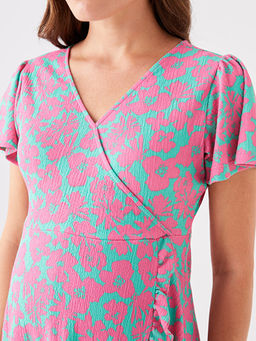 Kruvaze Yaka ?i?ekli K?sa Kollu Hamile Elbise