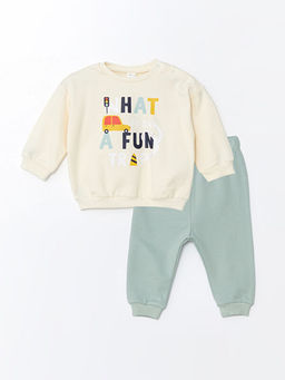 Bisiklet Yaka Uzun Kollu Bask?l? Erkek Bebek Sweatshirt ve E?ofman Alt 2li Tak?m