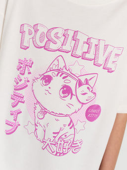 Футболка для девочек бело-бежевая с аниме котиком - Mark formelle фото 6