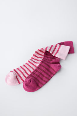 PACK DOS CALCETINES ALTOS RAYAS / Rosa - Zara фото 2