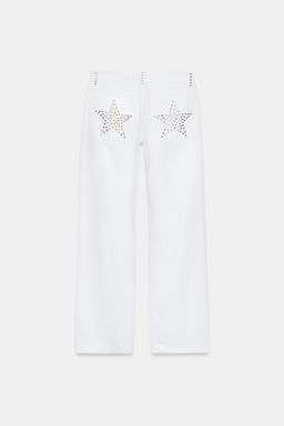 JEANS TRF WIDE LEG TIRO BAJO TACHAS / Blanco - Zara фото 10