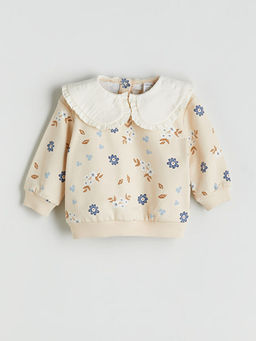 Bebe Yaka ?i?ekli K?z Bebek Sweatshirt