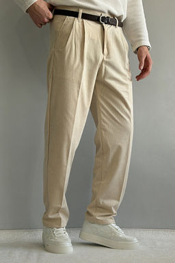 Ekru Erkek Baggy Fit Kadife Pantolon TMNAW26PL00022