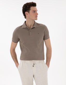 Koyu Vizon Slim Fit %100 Pamuk Polo Yaka Basic Ti__rt