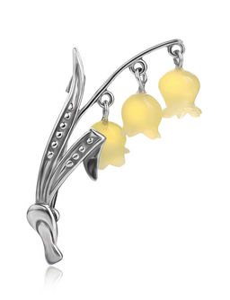 Нежная брошь Ландыш с молочно-медовым янтарём