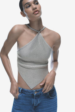 KNIT OPEN BACK CROP TOP WITH RHINESTONES - Zara фото 2