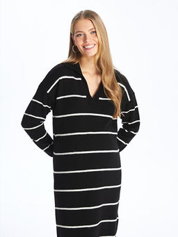 Polo Yaka D?z Uzun Kollu Hamile Triko Elbise