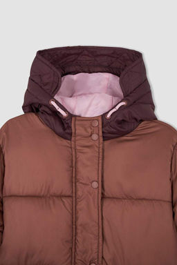 Длинное пальто с капюшоном для девочек - Defacto фото 6