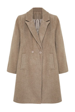 Trendyolmilla Vizon Kruvaze Regular Yunlu Midi Kaban TWOAW25KB00016  фото 6