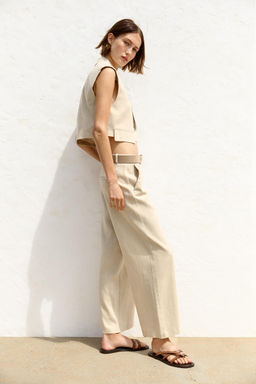 LINEN BLEND CULOTTES WITH BELT - Zara фото 12
