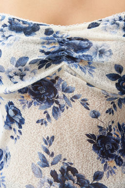 Mavi Cicek Bask?l? Ayarlanabilir Ask?l? Dokulu Ask?l? Esnek Orme Bluz TWOSS24BZ00425 - Trendyolmilla фото 5