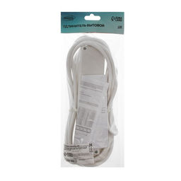 Удлинитель Luazon Lighting, 4 розетки, 5 м, 6 А, 1300 Вт, 3×0.75 мм2, с заземлением, с выключателем, белый